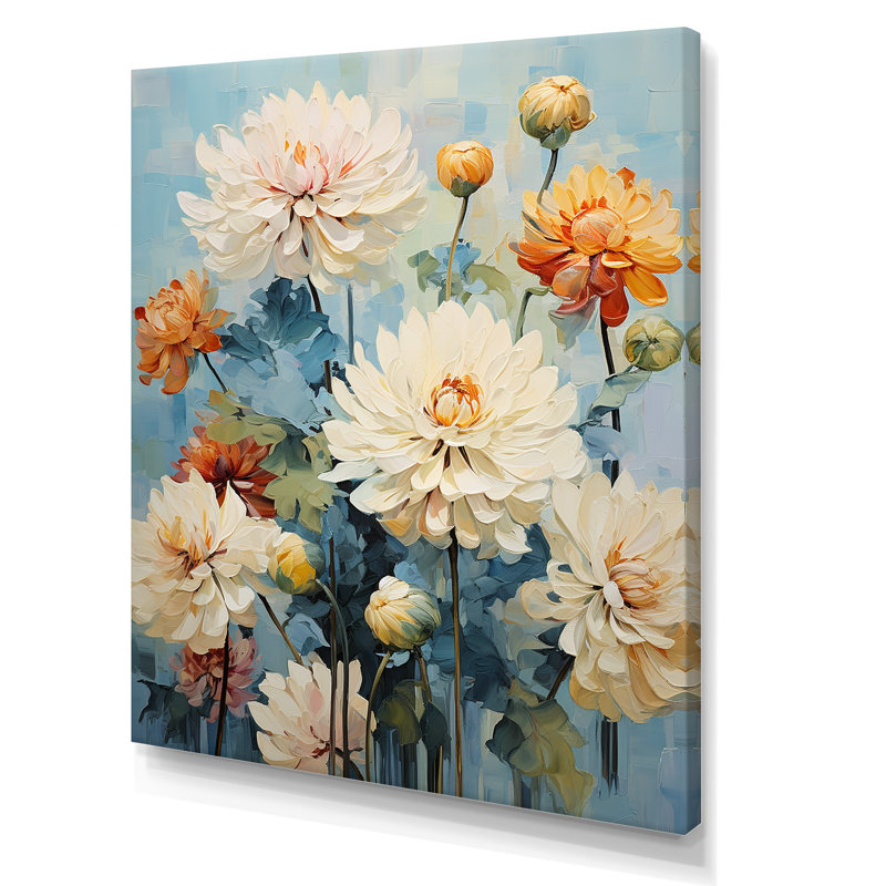 «Blue Blooms Zinnias Flowers I» sur toile, Toile tendue, H 32 po x l 16 po