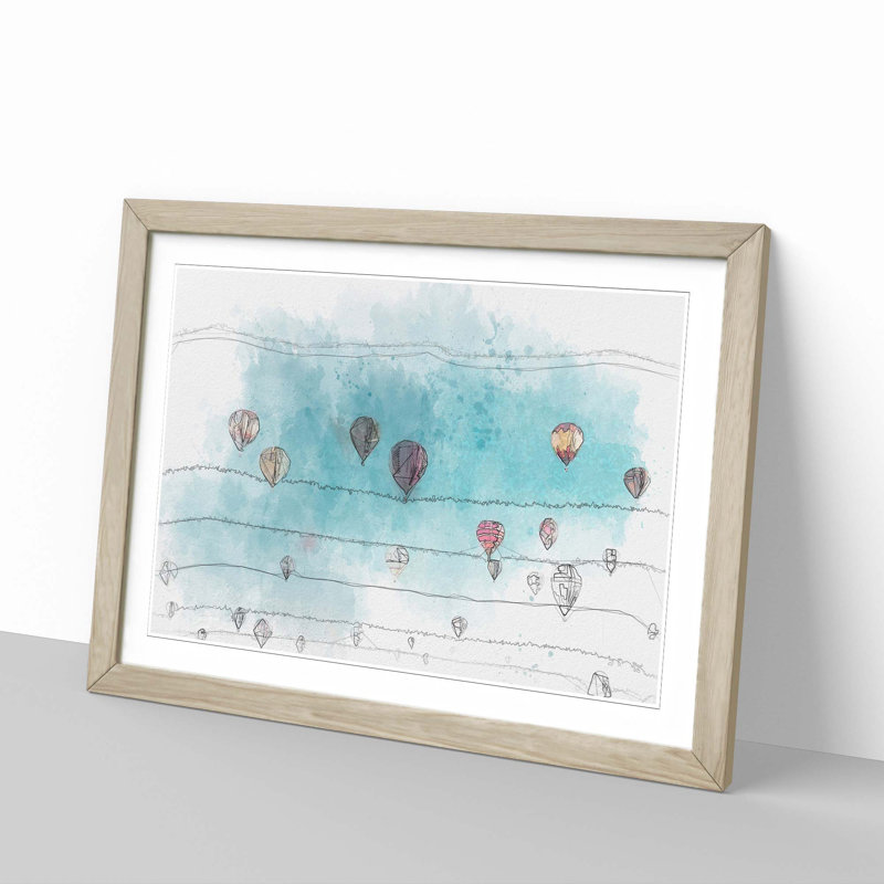 Going up in a Hot Air Balloon - Picture Frame Graphic Art Print, 36cm H x 48cm W x 2cm D, Oak Framed