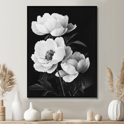 Monocrhome Peonies With Dark Veins III - Peonies Wall Art for Living Room