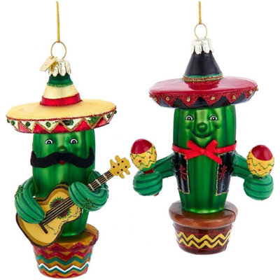 Kurt Adler Noble Gems Glass Cactus with Sombrero Christmas Ornament, Assortment (Pack of 2)