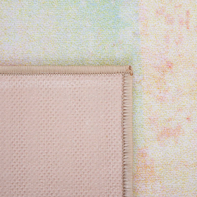 Tapis Paint Paint 189 en rose / bleu, Carré 6 pi 7 po