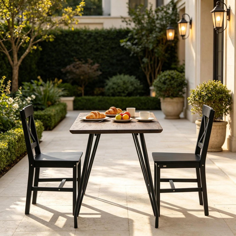 Ensemble de 2 chaises de salle à manger, maison de campagne moderne en bois noir pour petite cuisine