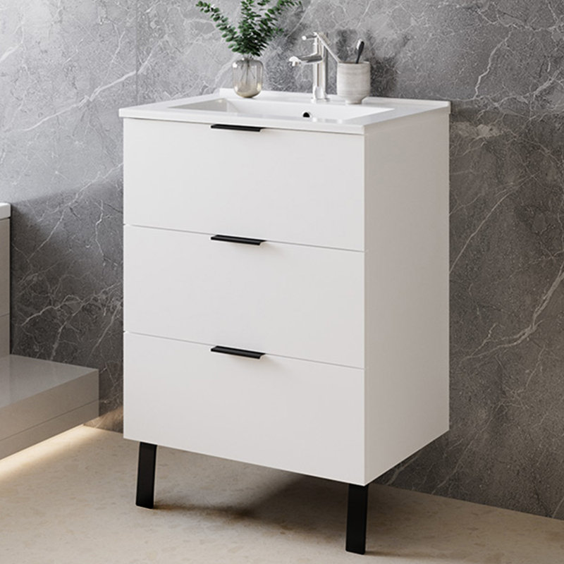 60mm Single Bathroom Vanity with Integrated Ceramic Basin, White