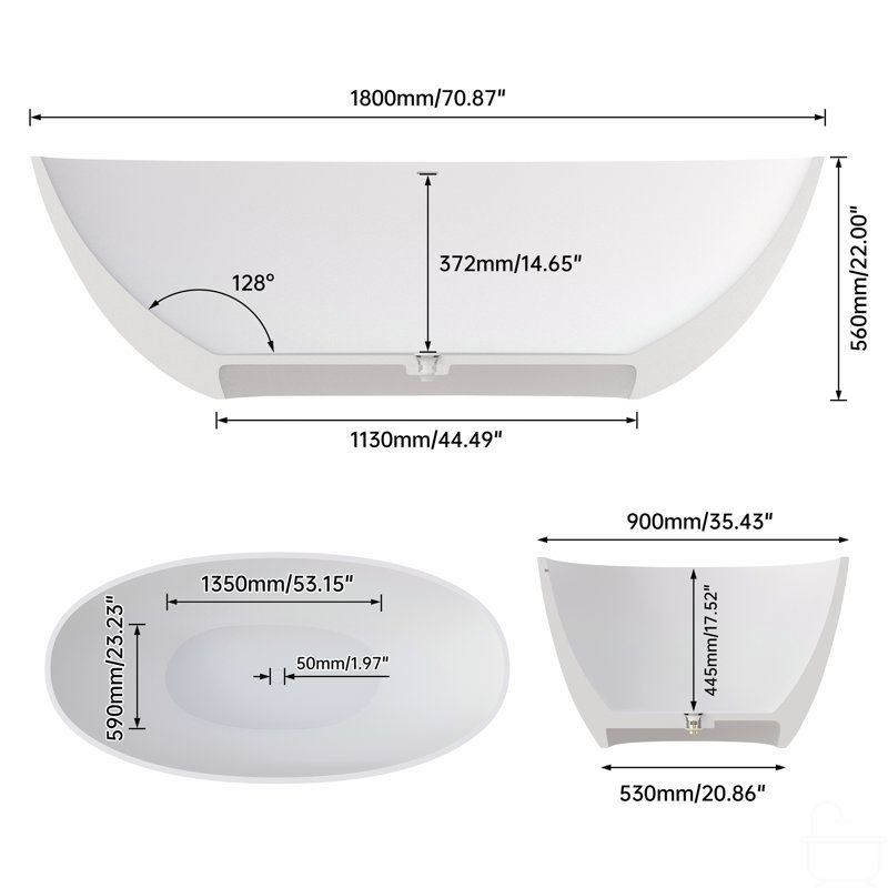 Premium Solid Surface Deep Soaking Bathtub