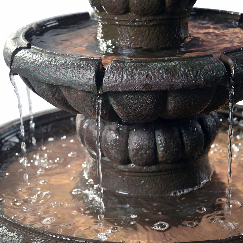 Webbe 2-Tier Outdoor Birdbath Freestanding Water Fountain with Adjustable Pump, Stone-Look Finish & Weather-Resistant Polyresin