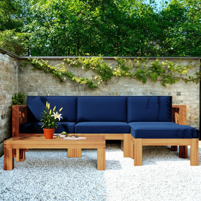 Ensemble de canapé modulaire d'extérieur en bois 5 pièces avec coussins, coussins.