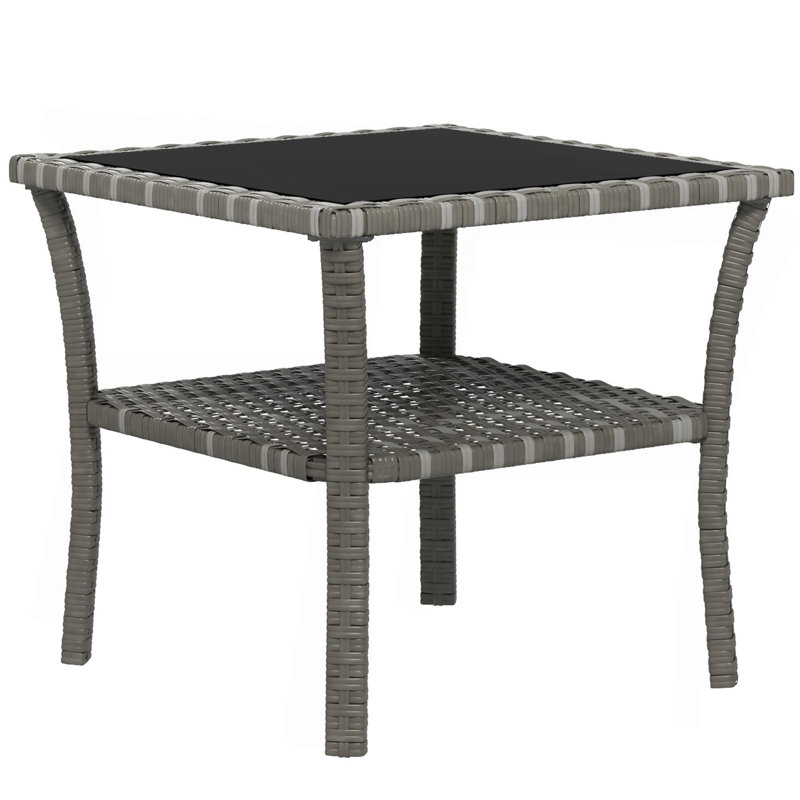 Outsunny Rattan Side Table, Outdoor End Table With Storage Shelf, Aluminum Frame Square, Coffee Table With Tempered Glass Top