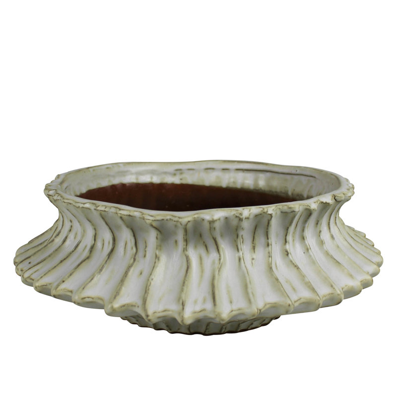 Stoneware Ribbed Low Bowl
