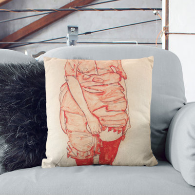 Standing Woman In Red Square Throw Cushion