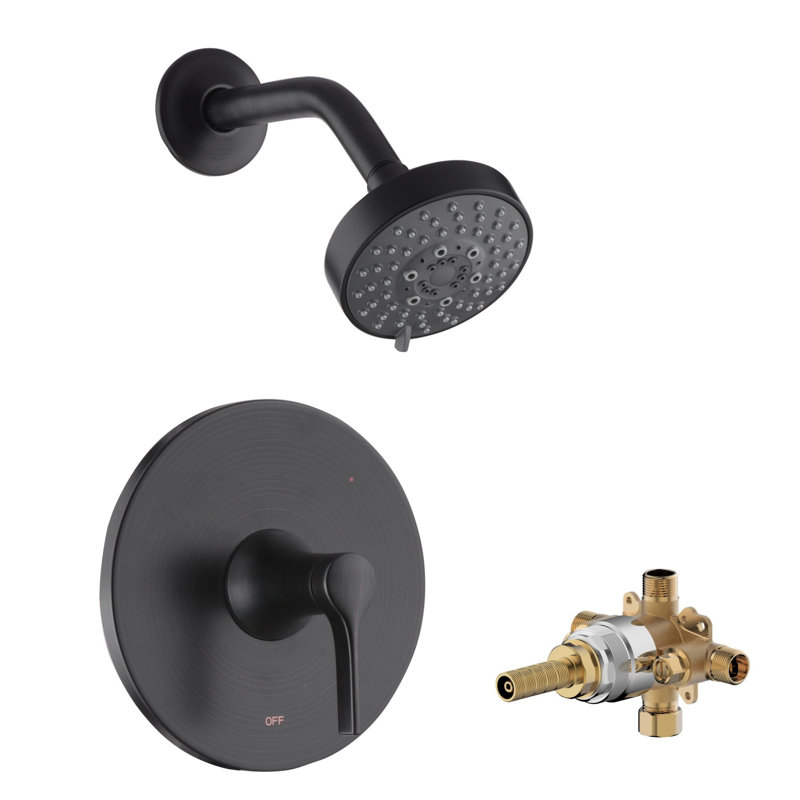 Garniture de douche de la collection Nita seulement: pomme de douche ronde de 4 po, ensemble de poignées simples et soupape brute incluse - bronze huilé