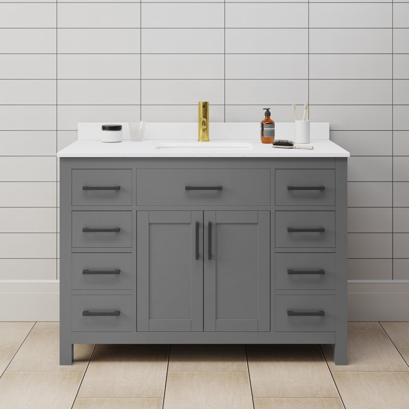 Beckett 48" Freestanding Single Bathroom Vanity with Cultured Marble Top, White Cultured Marble, Matte Black, Dark Gray