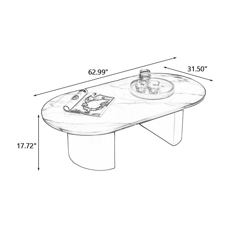 Table basse ovale en fer fritté blanc et noir, H 17,72 po x L 62,99 po x l 31,5 po, Blanc