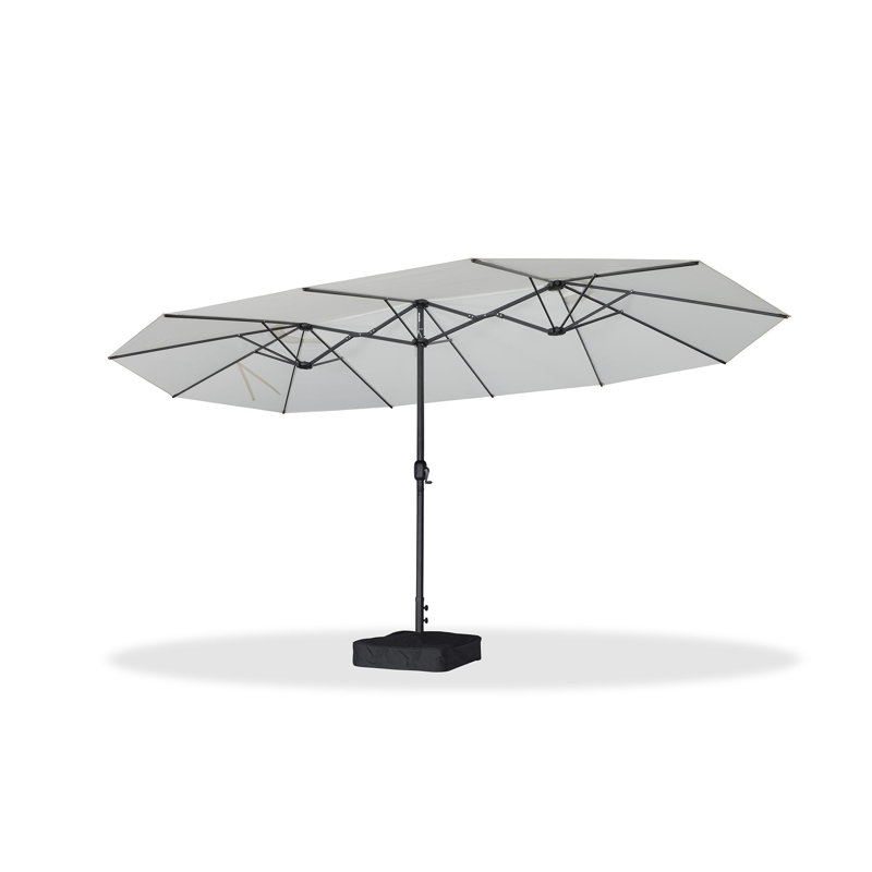 Table de jardin rectangulaire de 15 pi avec parasol rectangulaire blanc en aluminium, Blanc / Blanc