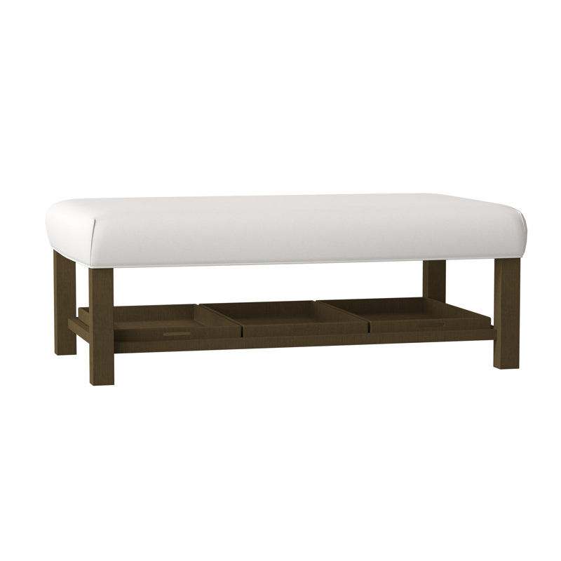 Paula Deen Home Upholstered Ottoman, Peyton 31 White Performance Twill, Linen