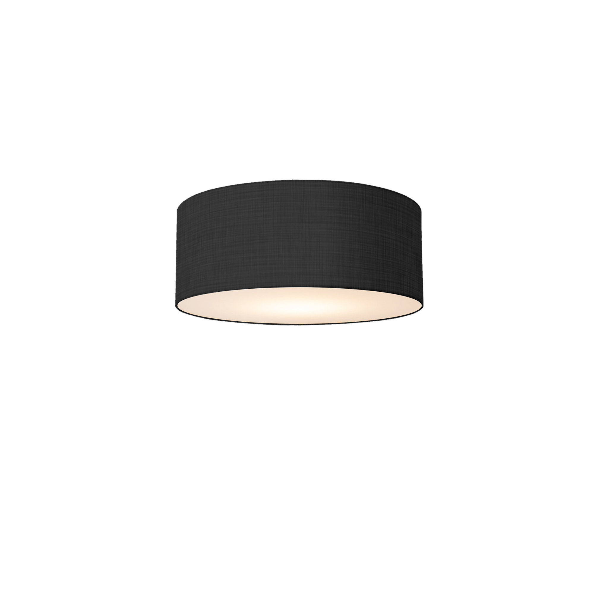 Stretch Flush Mount, White Linen Shade, Weathered Brass, Black
