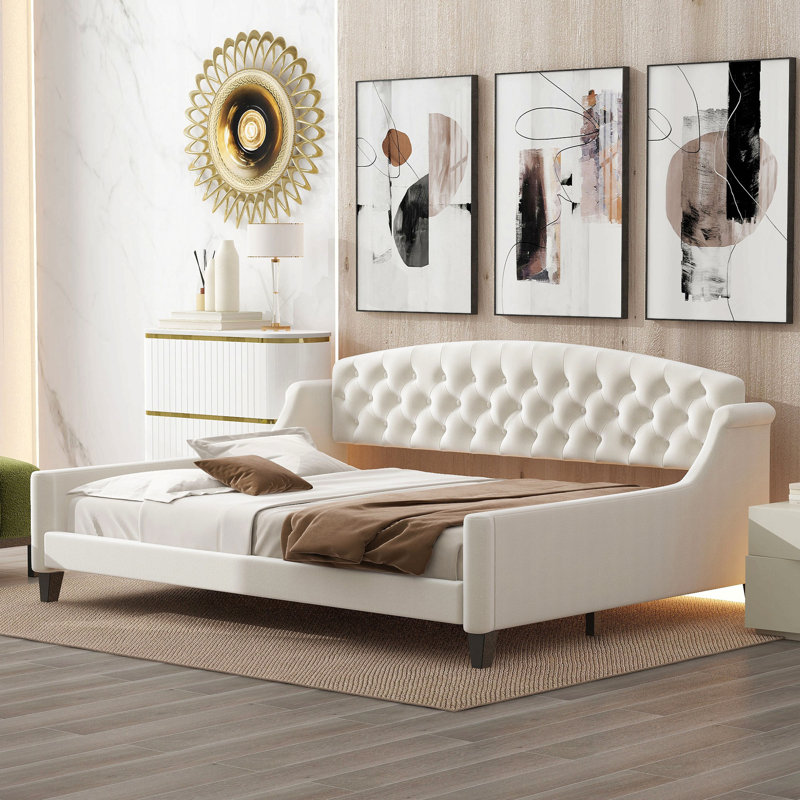 Lit de jour capitonné Modern Luxury, Beige, Lit double