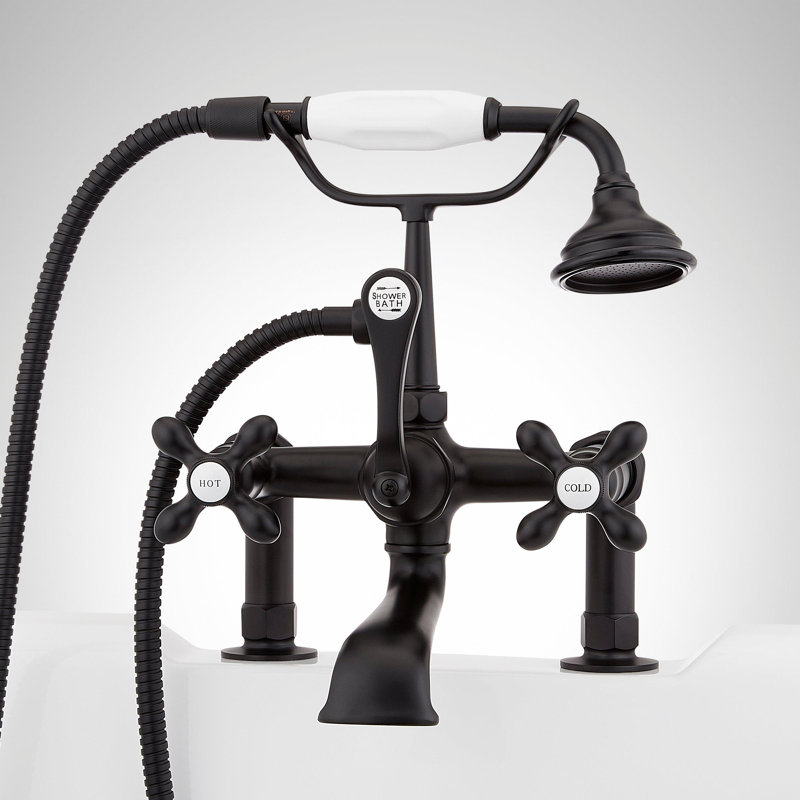 Deck Mounted Tub Filler with Built-In Diverter - Includes Hand Shower