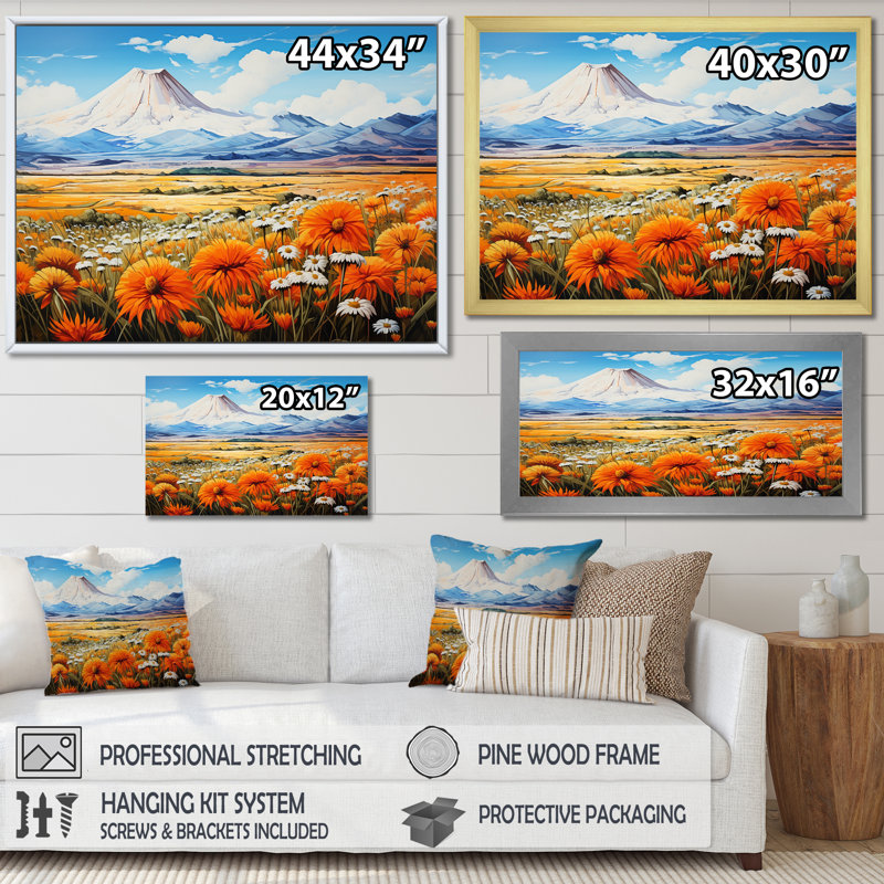 Charme de fleurs sauvages dans un paysage de montagne, Cadre naturel flottant, H 12 po x l 20 po x P 1 po