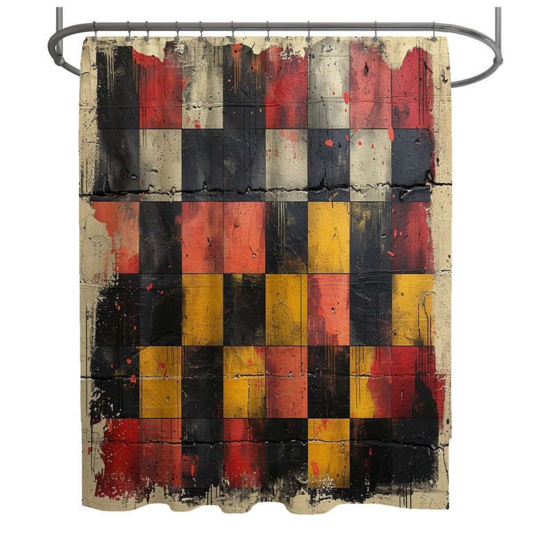 Art Panel Abstract Checkered Shower Curtain, 70" W x 83" L
