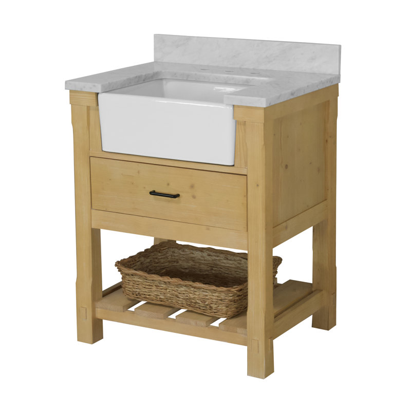 Hitton 30'' Single Bathroom Vanity with Top, Carrara Marble, Drift Wood