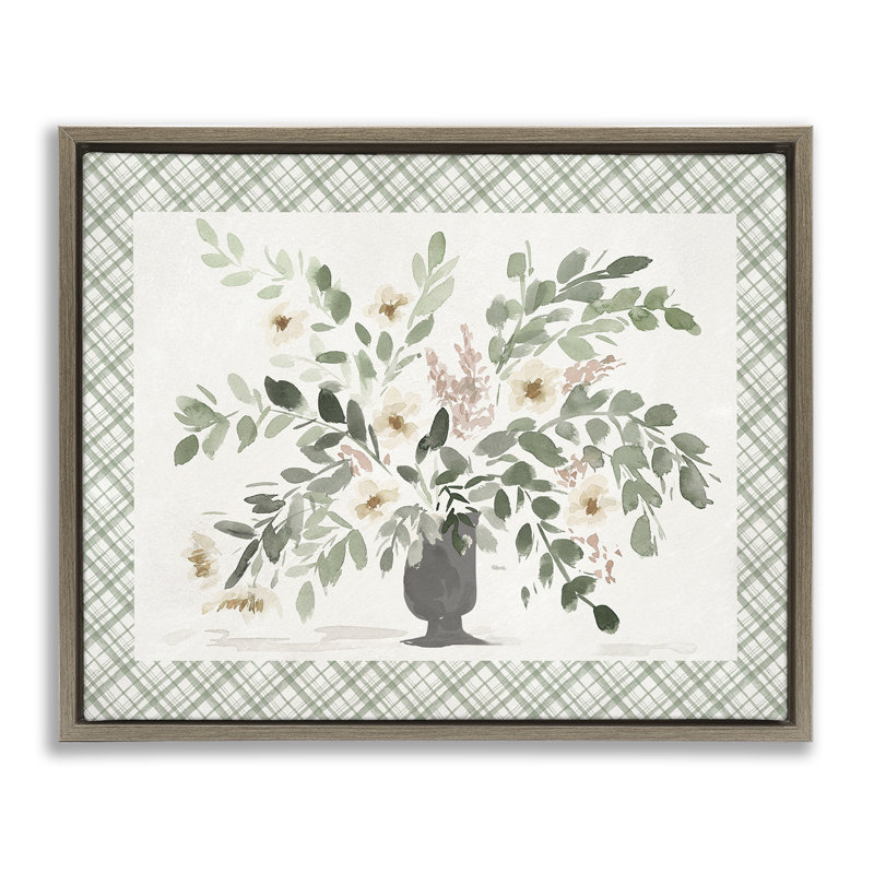 Bouquet de printemps sur cadre flottant écossais, design par Lucille Price, H 25 po x l 31 po, Cadre flottant orme Montalcino