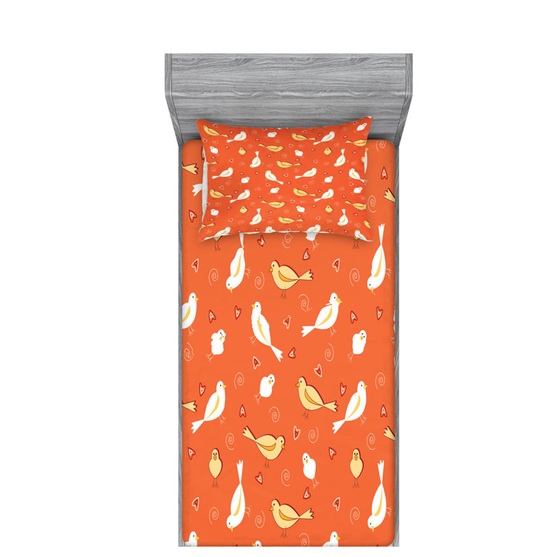 Microfiber Sheet Set, Twin XL Sheet Set with Fitted Sheet, Dark Orange Bird