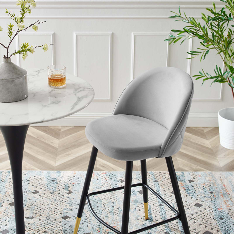 Cordial Performance Velvet Bar Stools - Set of 2, Light Grey Velvet