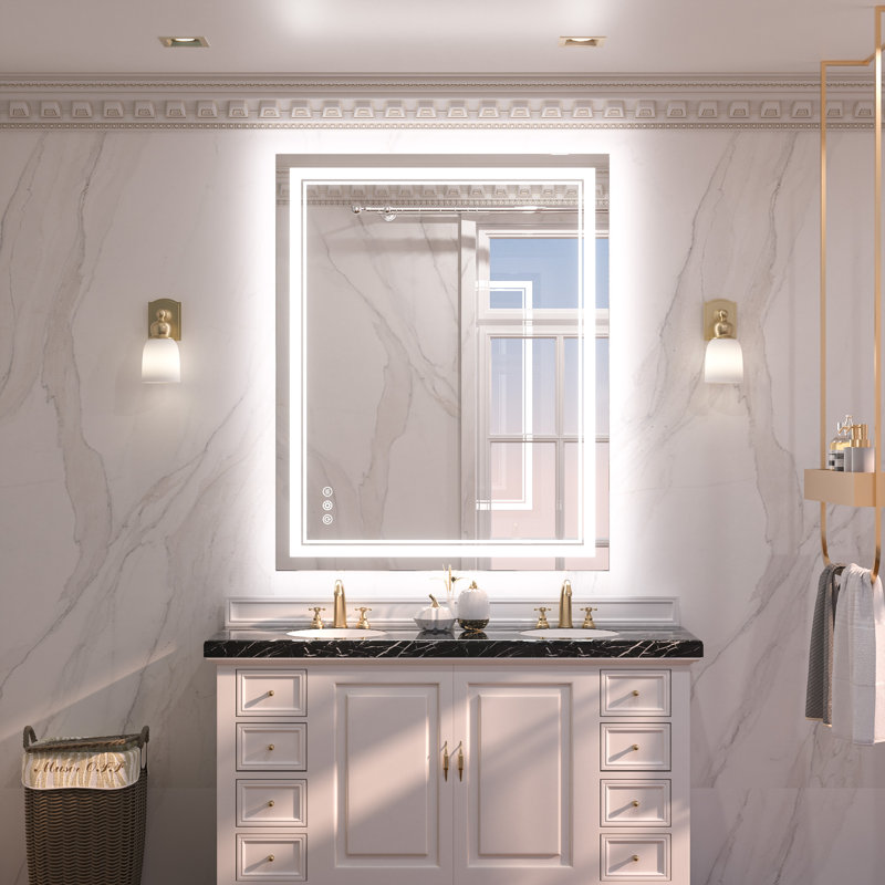 Chrisna LED Bathroom Mirror with Frontlit and Backlit, 3 Colors Temperature & Dimmable Light Anti-fog Tempered Glass Bathroom Vanity Mirror