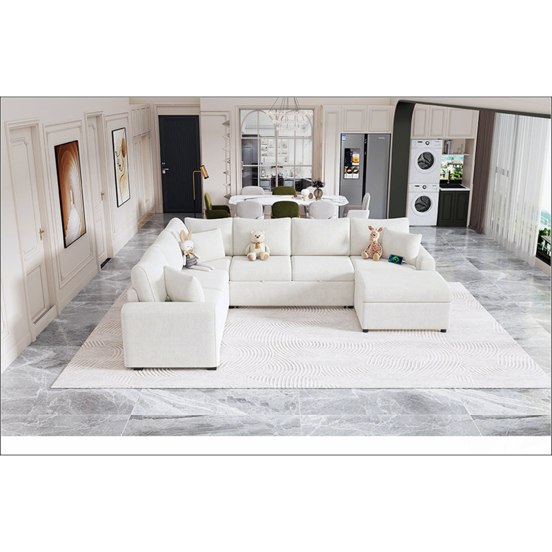 Divan-lit modulaire avec canapé-lit et rangement 112,2 po, Crème, crème, 4