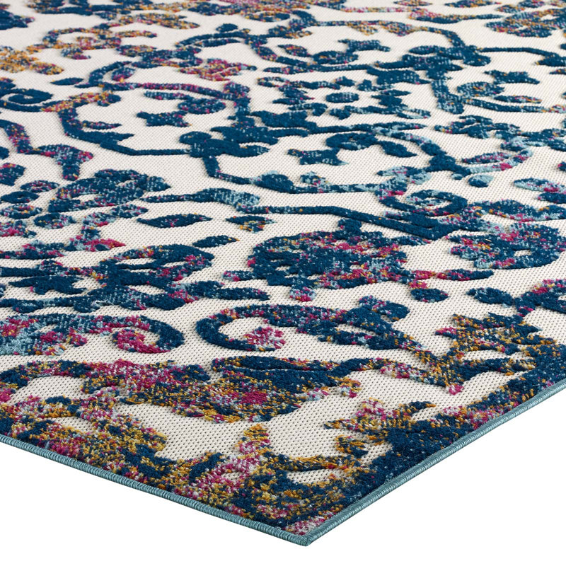 Modway Reflect Primrose Vintage Ornate Floral Indoor and Outdoor Area Rug, Rectangle 5' x 8'
