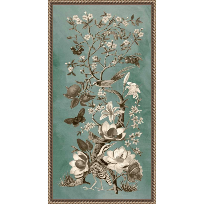 «Chinoiserie Patina No. 2» par Naomi McCavitt, reproduction d'art sur toile encadrée, Vert / Gris