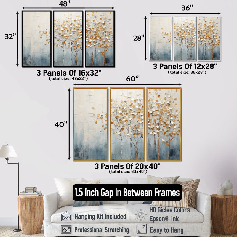 Graham - Tree Wall Art Set, 40" H x 60" W, Silver Floater Framed