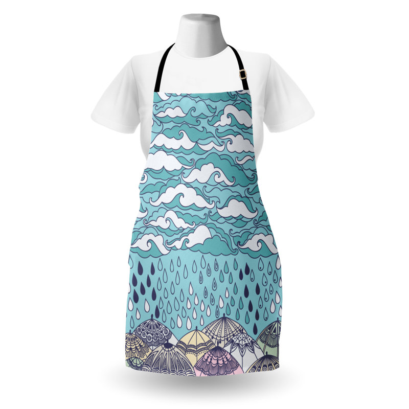 Tablier bleu unisexe, pluie et parapluies d'automne, taille adulte, bleu mauve