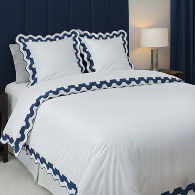 400TC U Shape Applique Scalloped Embroidery Cotton Duvet Cover Set