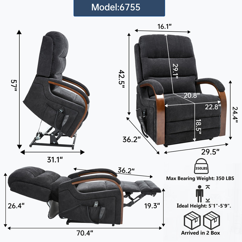 Fauteuil inclinable Chenille Lift, Noir