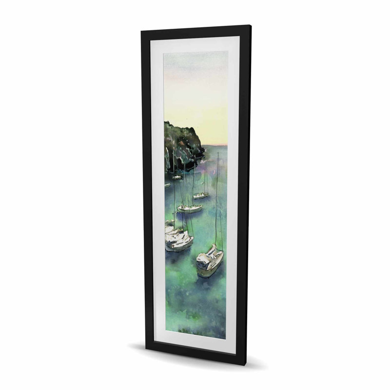 Bateaux à cala Macarella | Living Living Sea, reproduction d'art encadrée, H 48 po x l 16 po, Noir