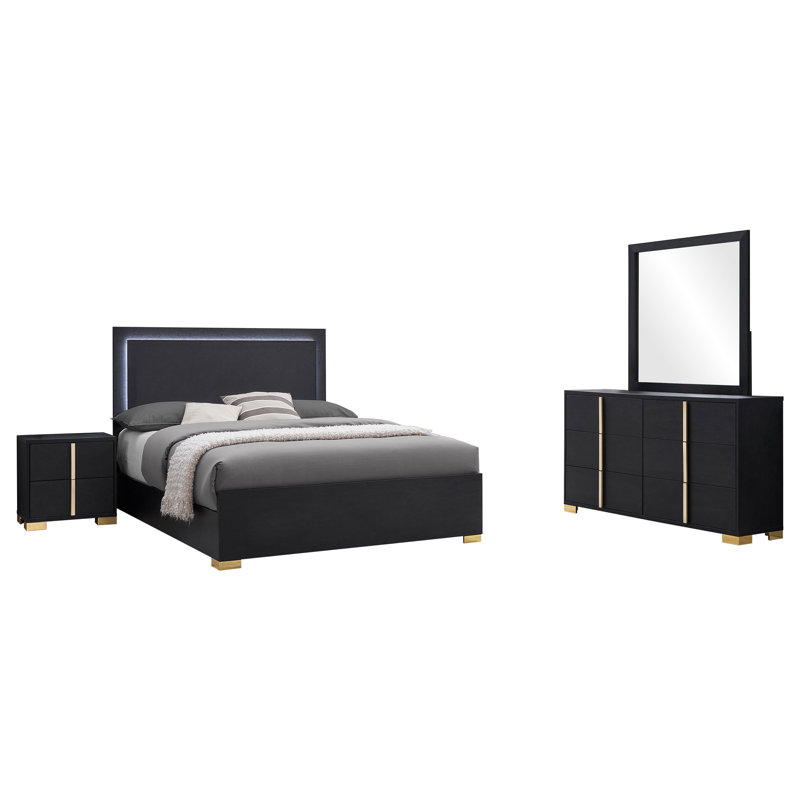 Marceline 4 Piece Bedroom Set, Noir, Très grand