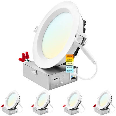 Luxrite 6" LED Recessed Ceiling Light J-Box 18W 5 Colour Selectable 1800LM Dimmable Wet Rated IC Rated ETL 4 Pack