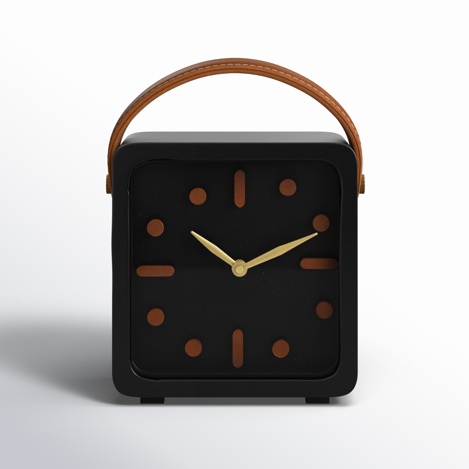 Analog Metal Quartz Tabletop Clock in Black, 9.45" H x 7.8" W x 2.8" D