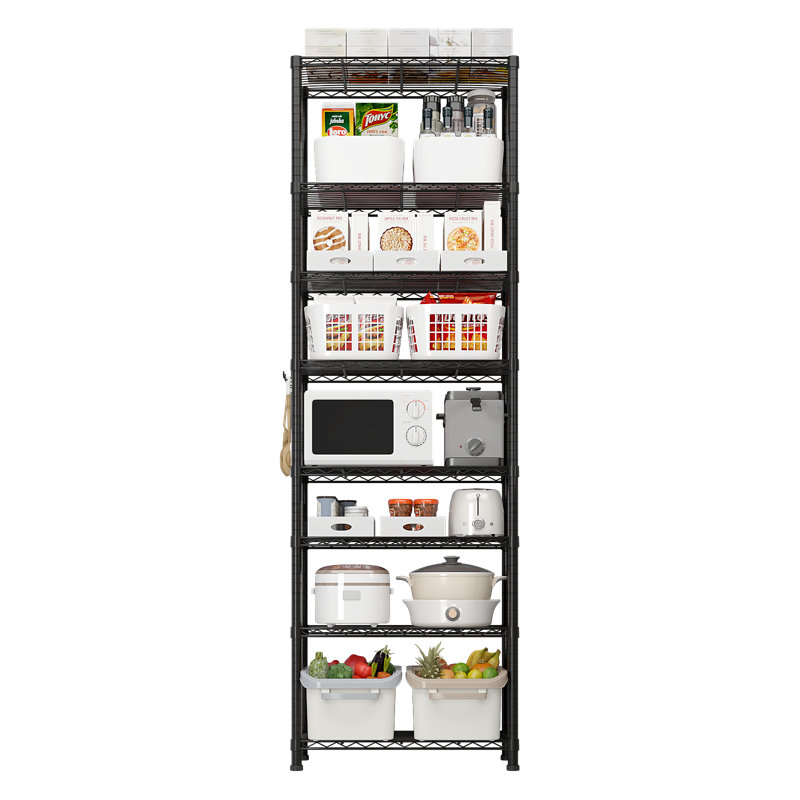 Étagère grillagée en métal à 8 niveaux à hauteur réglable H 70,87 po Traneka 1344 LBS NSF, Noir
