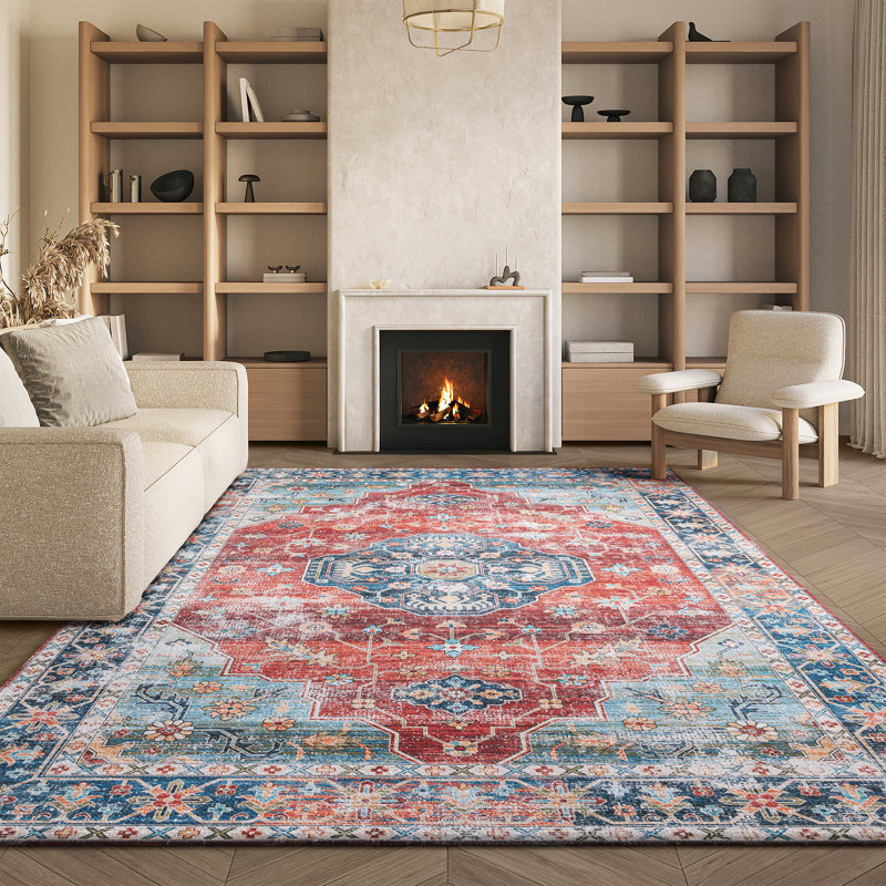 Tapis bleu / rouille Danna Performance, Rectangle 8 pi x 10 pi