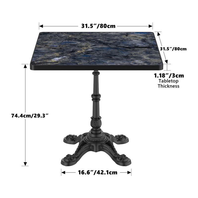 Table de salle à manger carrée 31,5 po Tulip, H 29,55 po x l 31,52 po x P 31,52 po, Blue Diamond