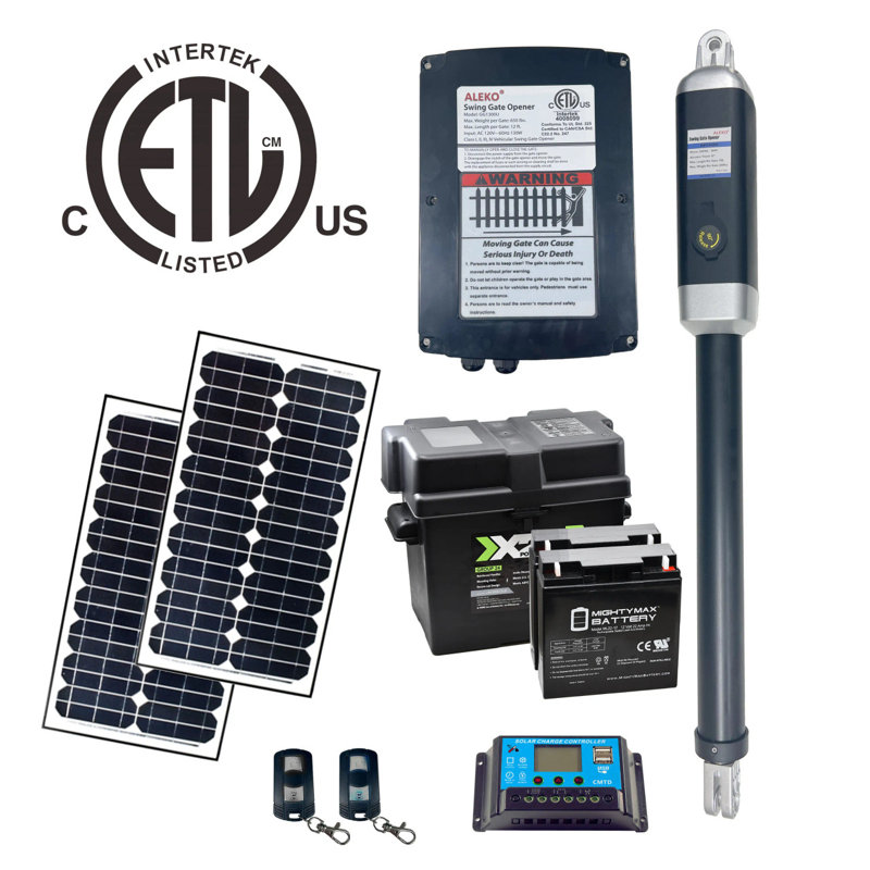 ALEKO ETL Listed Solar Kit Gate Opener for Single Swing Gates