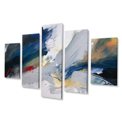Distant Horizon In Retro Shades Of Blue I - Abstract Canvas Print - 5 Panels