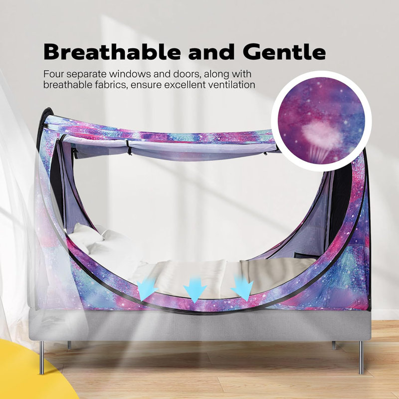 Polyester Pop-Up Privacy Bed Canopy Twin Size, Blue