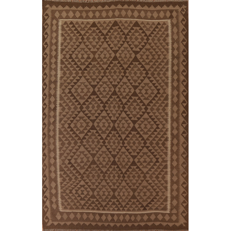 Brown Wool Kilim Reversible Area Rug 7x10