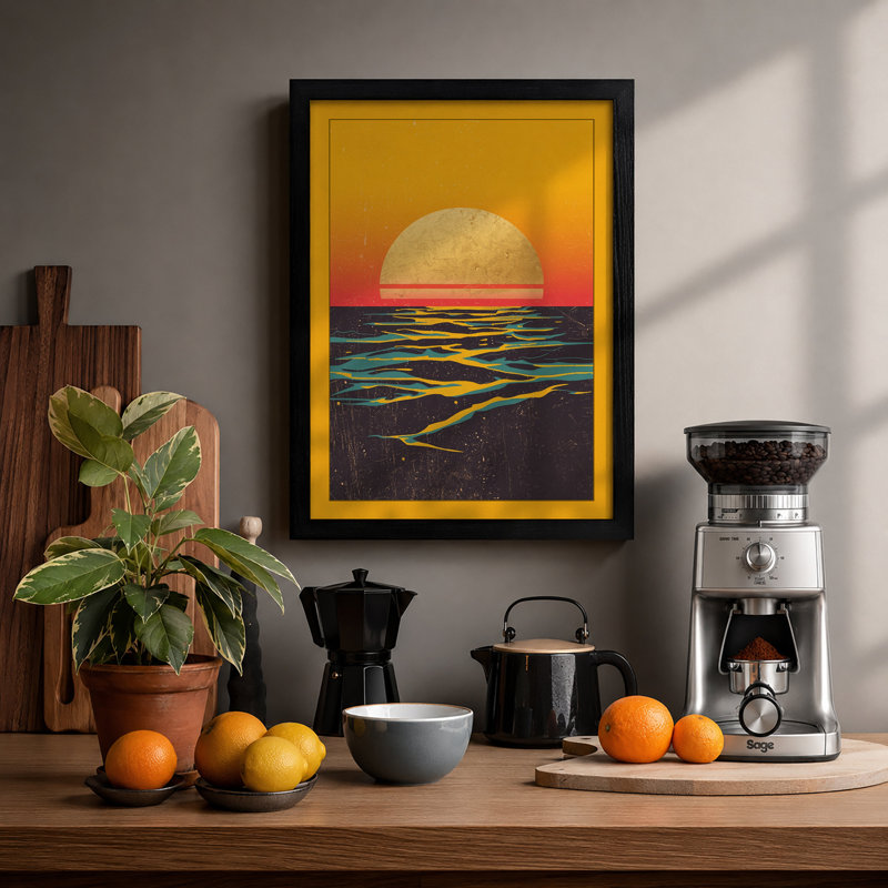 Golden Horizon Modern - Framed Print, A3 - 42.0 x 29.7 cm, Black