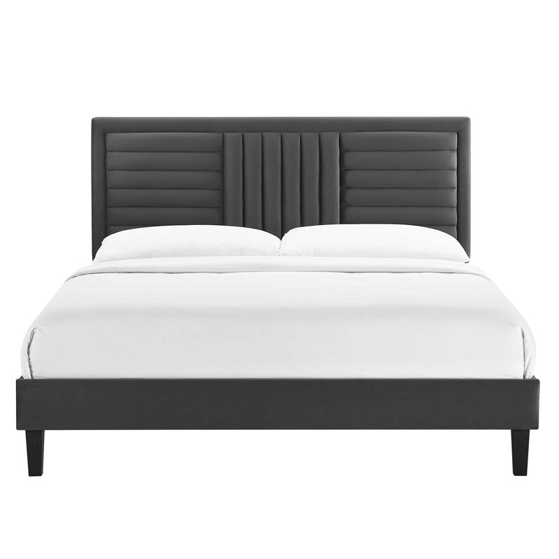 Modway Sofia Channel Tufted Performance Velvet Platform Bed, Queen, Charcoal