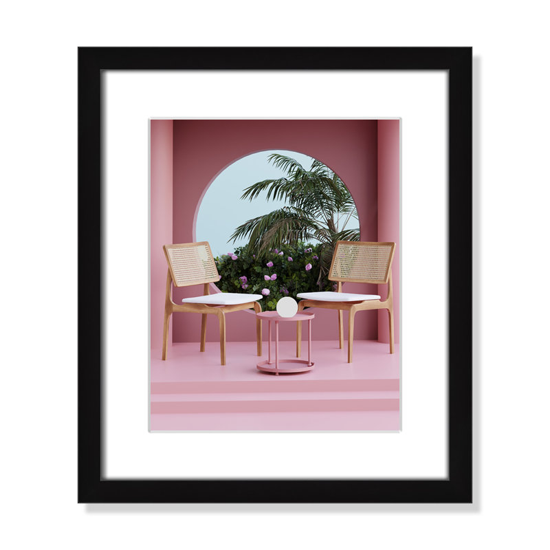 «Pink Tropical Vibes» encadrée par Swati B Print, Papier avec cadre noir, Blanc, H 15 po x l 13 po