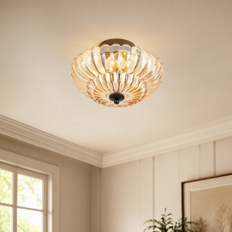 Plafonnier semi-encastré, luminaire de plafond en verre ambré, Ambre